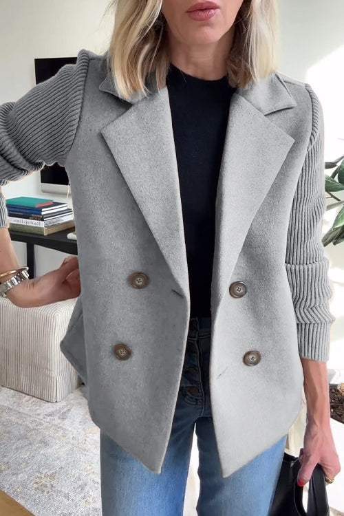 Evora | Casual Coat with Button Patchwork Sleeves